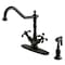 Kingston Brass French Country Mono Deck Mount Kitchen Faucet W/ Brass Sprayer, Bronze KS1235TXBS - alternate 1